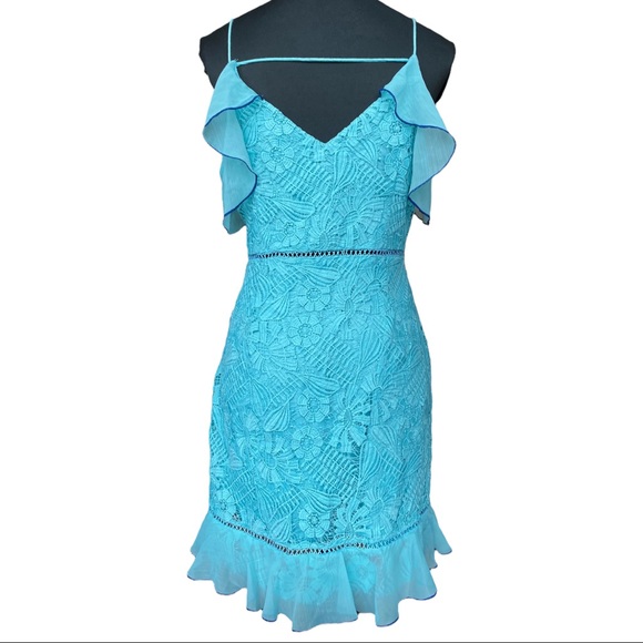 Topshop Turquoise Lace Cold Shoulder Mini Dress Women’s 8 - Picture 4 of 10
